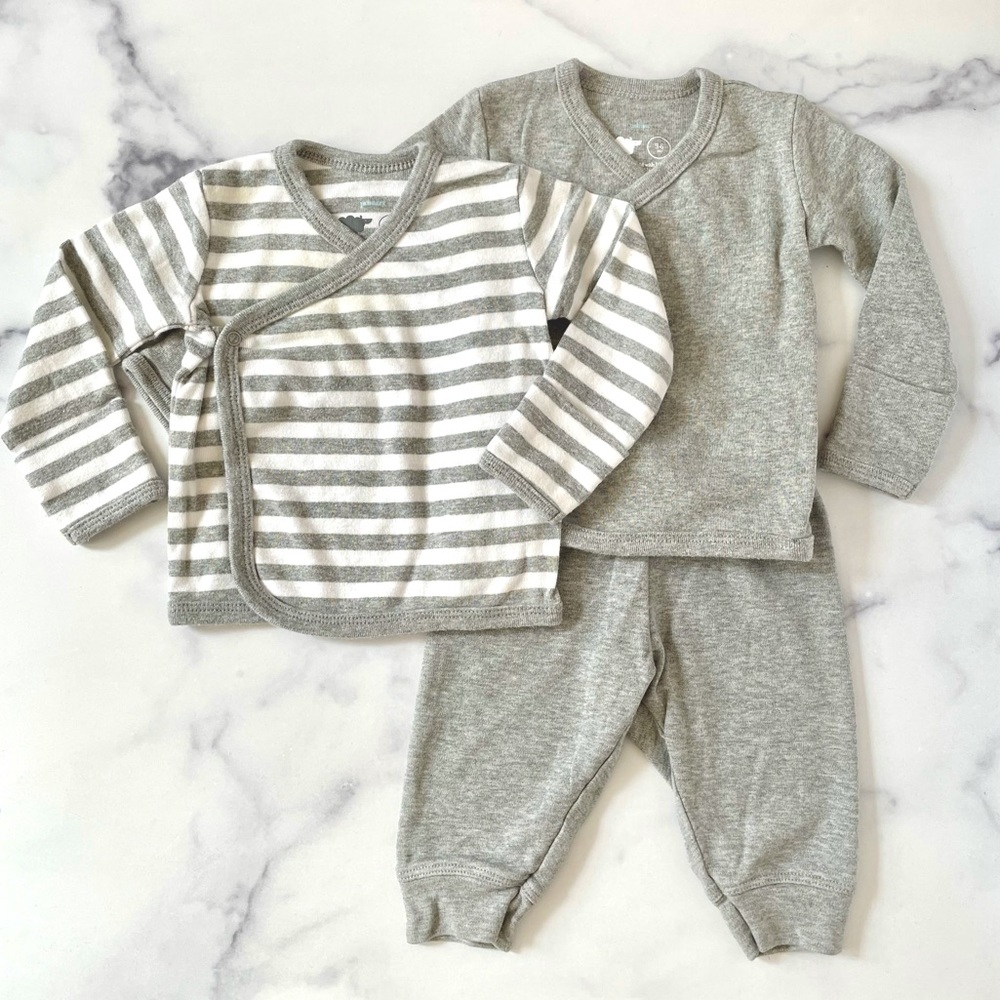 Primary 3-6 month unisex kimono & pant set in white/grey
